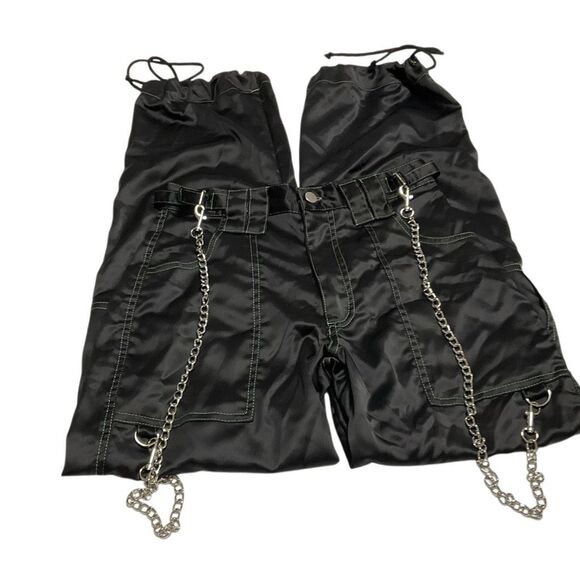 Dolls Kill Punk Trap Chain Cargo Oversized Tie Ankle Pants, XS punk goth baddie - Picture 15 of 16
